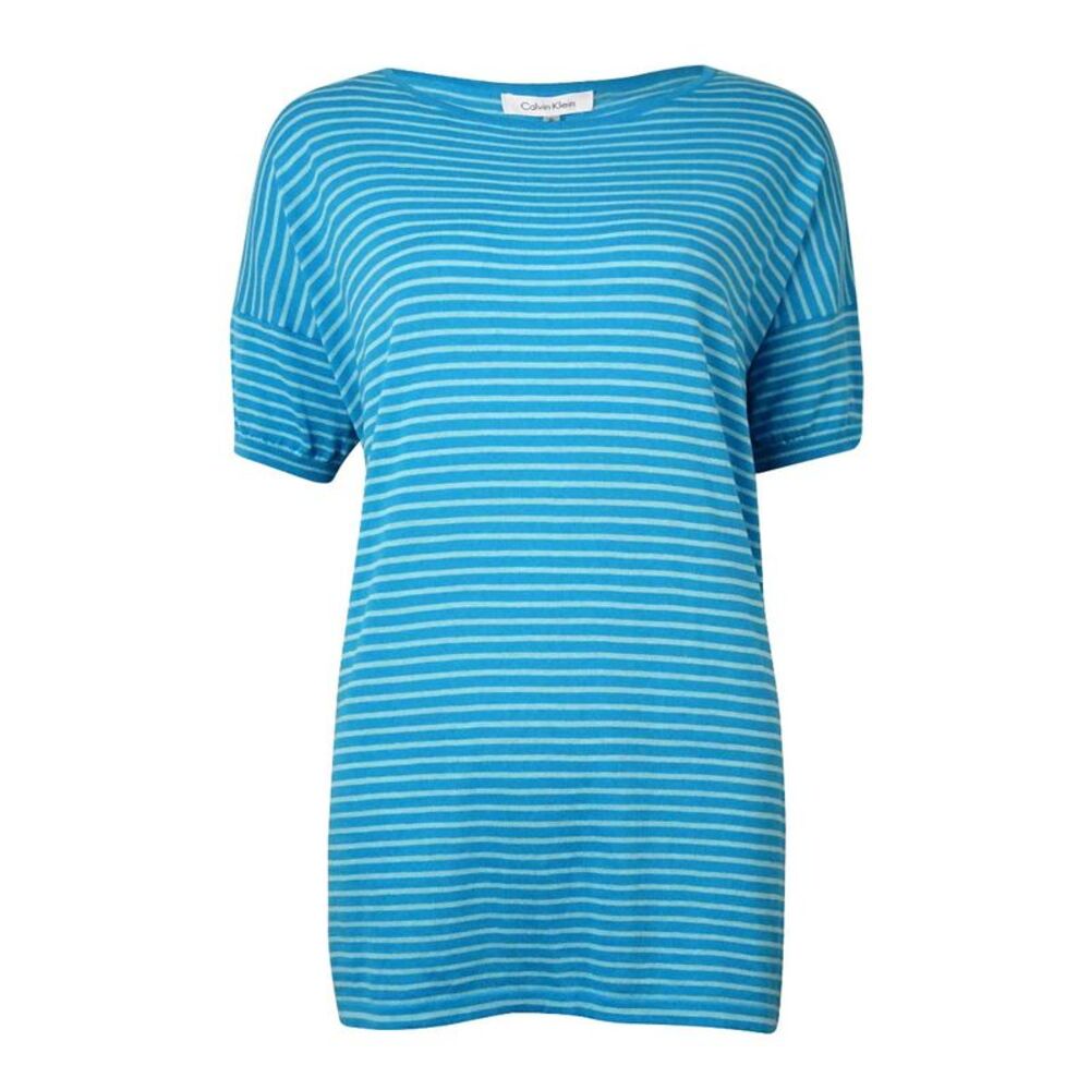 Calvin Klein Women's Striped Knit Dolman Cotton Top - Pool Multi